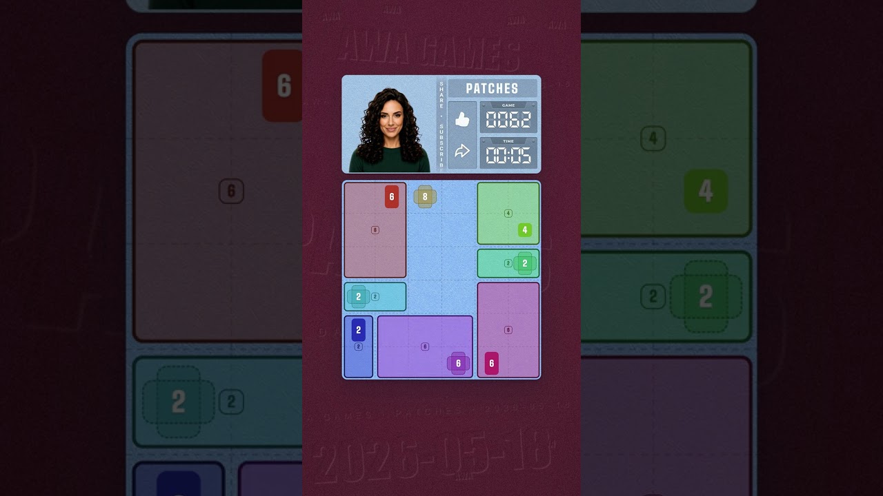 LinkedIn Patches #62 solved board for May 18, 2026, 6x6 grid