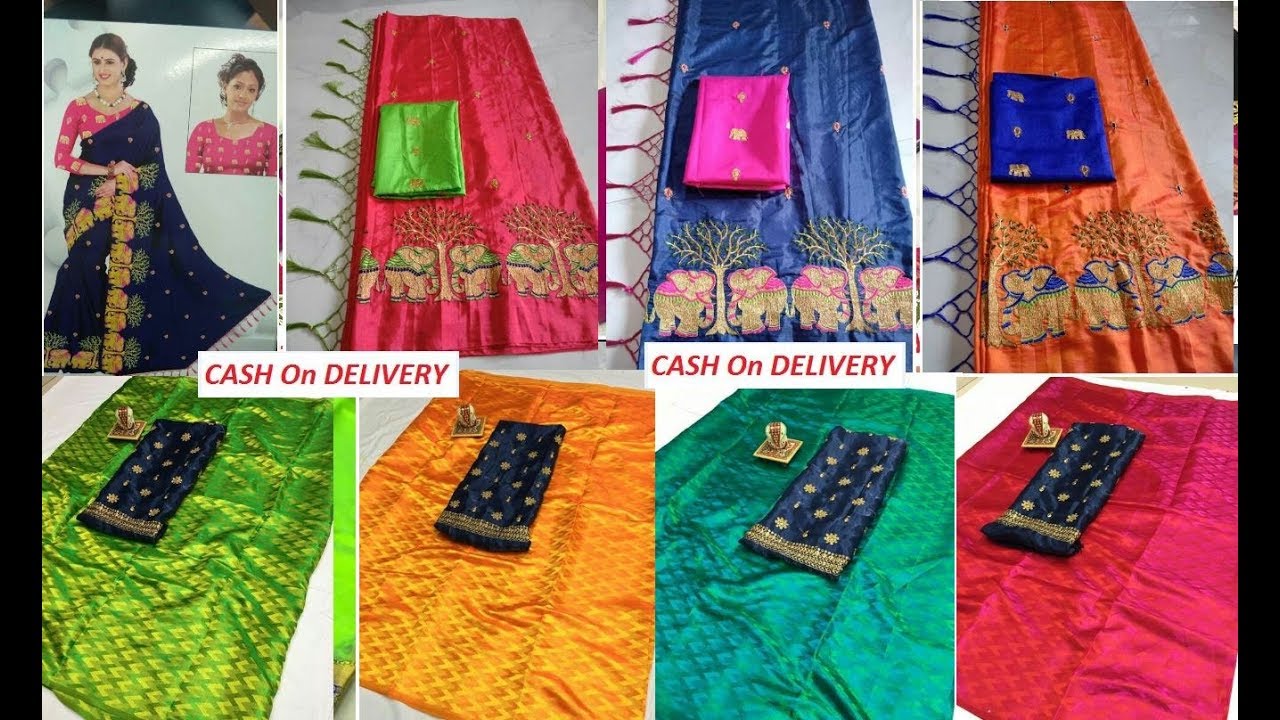 Embroidered Sana Silk Sarees on CoD | RV Collections