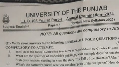 English annual exam paper 2024 LLB Part 1 5 years law Punjab University Lahore