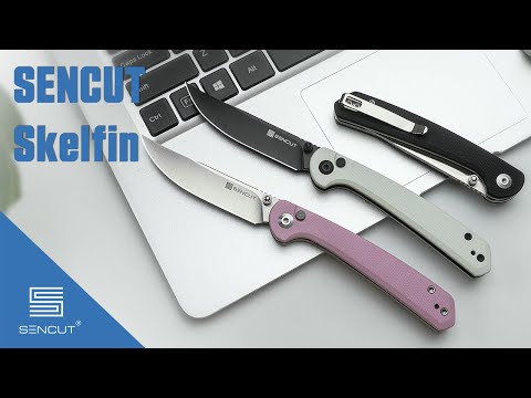 SENCUT Skelfin Thumb Stud & Button Lock Knife