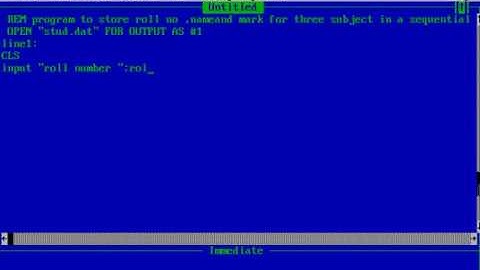 Qbasic Tutorial for beginners-roll no, name and marks for three subjects in a sequential data file