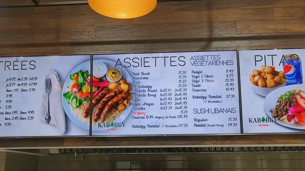 Digital menu signage for the Kababji franchise in Montreal