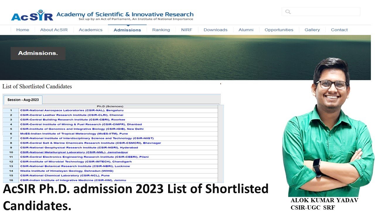 AcSIR Ph.D. admission 2023 List of Shortlisted Candidates.
