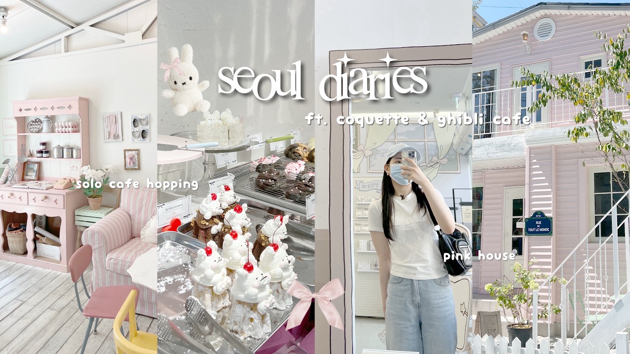 SEOUL diaries | solo cafe hopping 🎀 hongdae’s best cafe, coquette & ghibli theme