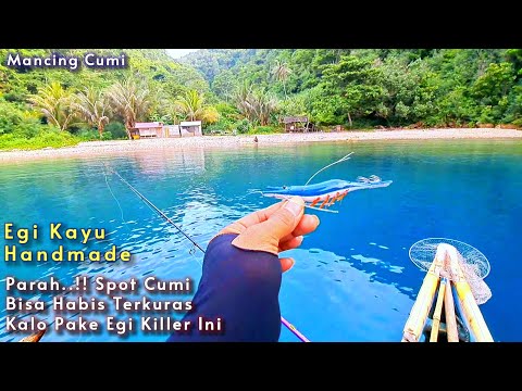 Panen strike cumi dengan  satu egi kayu handmade || Trip mancing cumi naik perahu