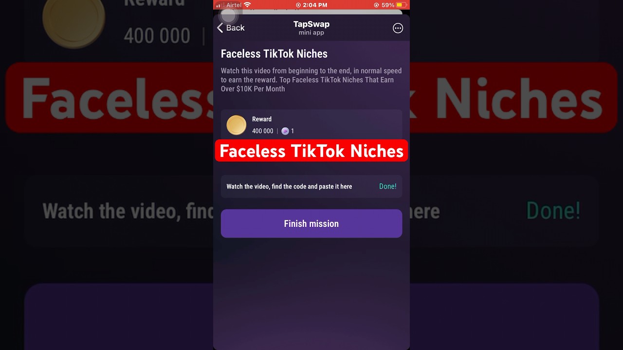 Faceless TikTok Niches | Tapswap code || tapswap code Faceless TikTok Niches 