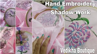 Hand Embroidery Shadow Work on Soft Organdy Saree | Daily Wear Cotton Saree with beautiful flowers screenshot 4