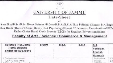 3rd semester datesheet out||regular & private||jammu University||jammu University latest update.