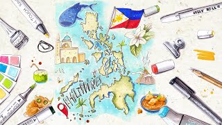 Drawing Maps of Different Countries using Copic Markers | Philippines #shorts #markerdrawing
