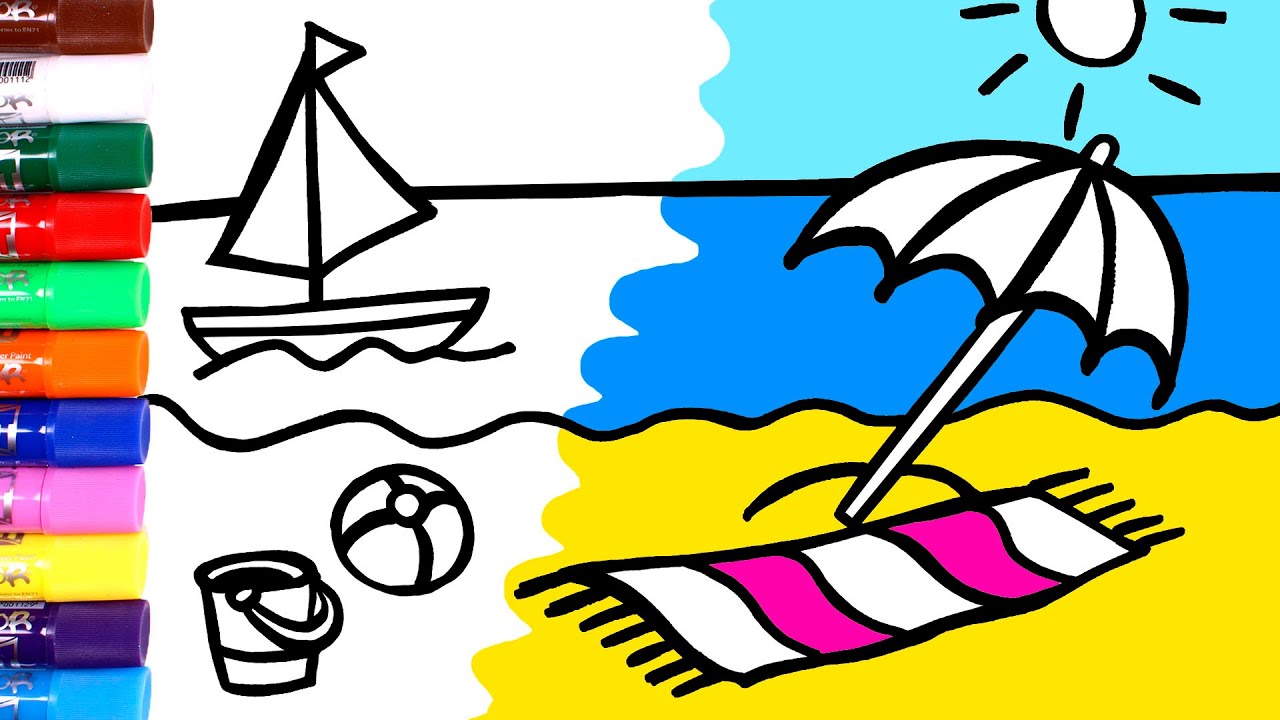 Cómo dibujar y colorear una PLAYA 🏖✍ Vídeos para niños - thptnganamst.edu.vn