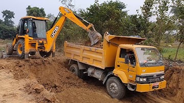 JCB Backhoe Loader Loading Soil in Dump Truck - Dump Truck Carrying Soil - JCB Video