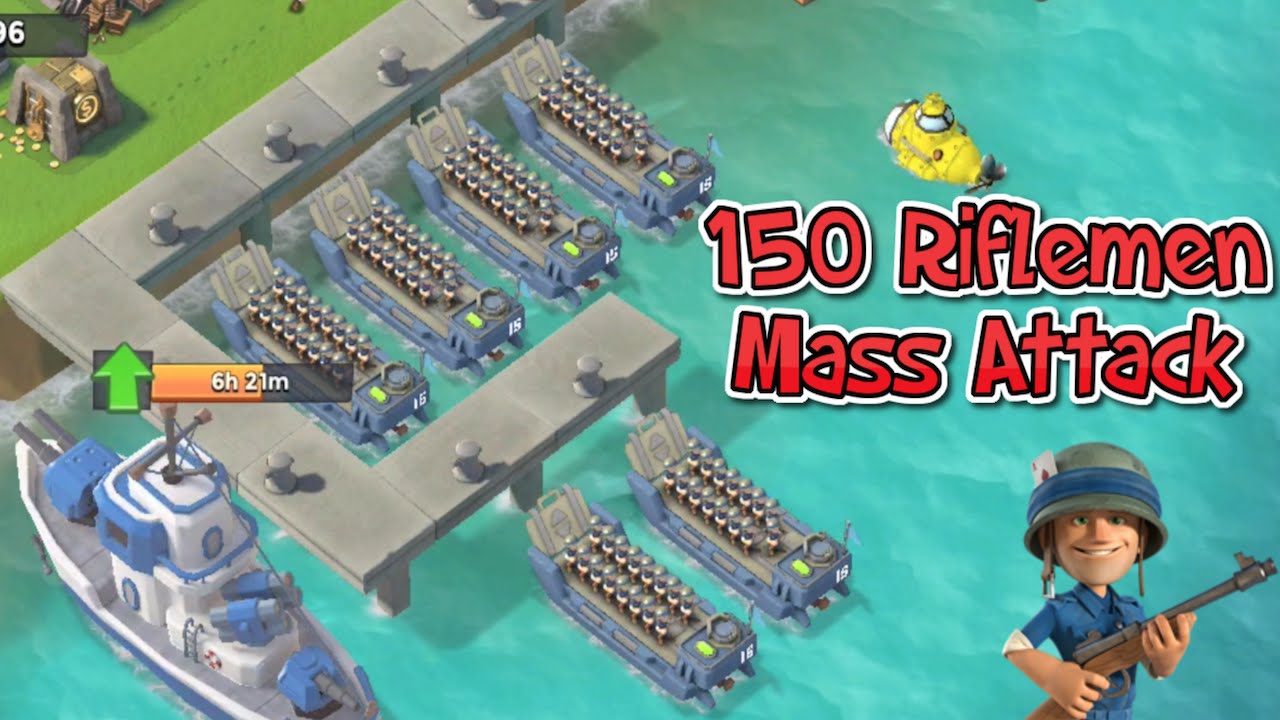 BOOM BEACH - 150 RIFLEMEN ATTACK | MASS INCREDIBLE RIFLEMEN ATTACK!