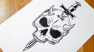 How to draw skull tribal tattoo || Skull drawing tutorial