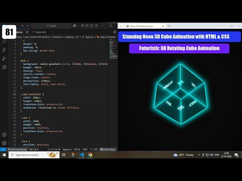 Stunning Neon 3D Cube Animation with HTML & CSS || CSS Only 3D Rotating Neon Cube