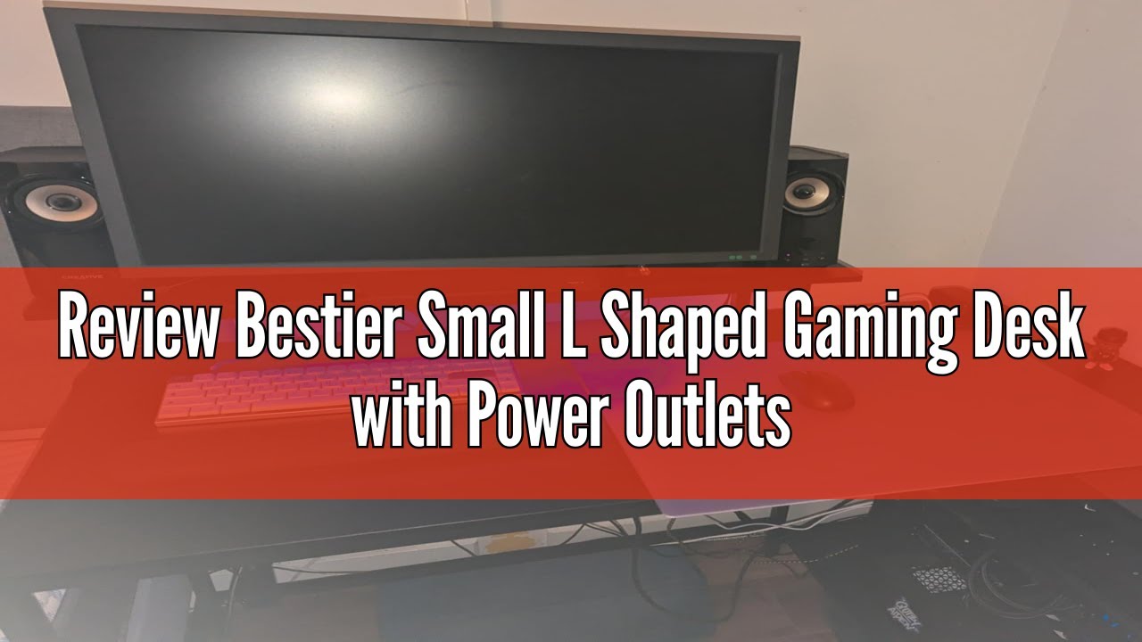 Review Bestier Small L Shaped Gaming Desk with Power Outlets, 42 inch Computer Desk with Storage She