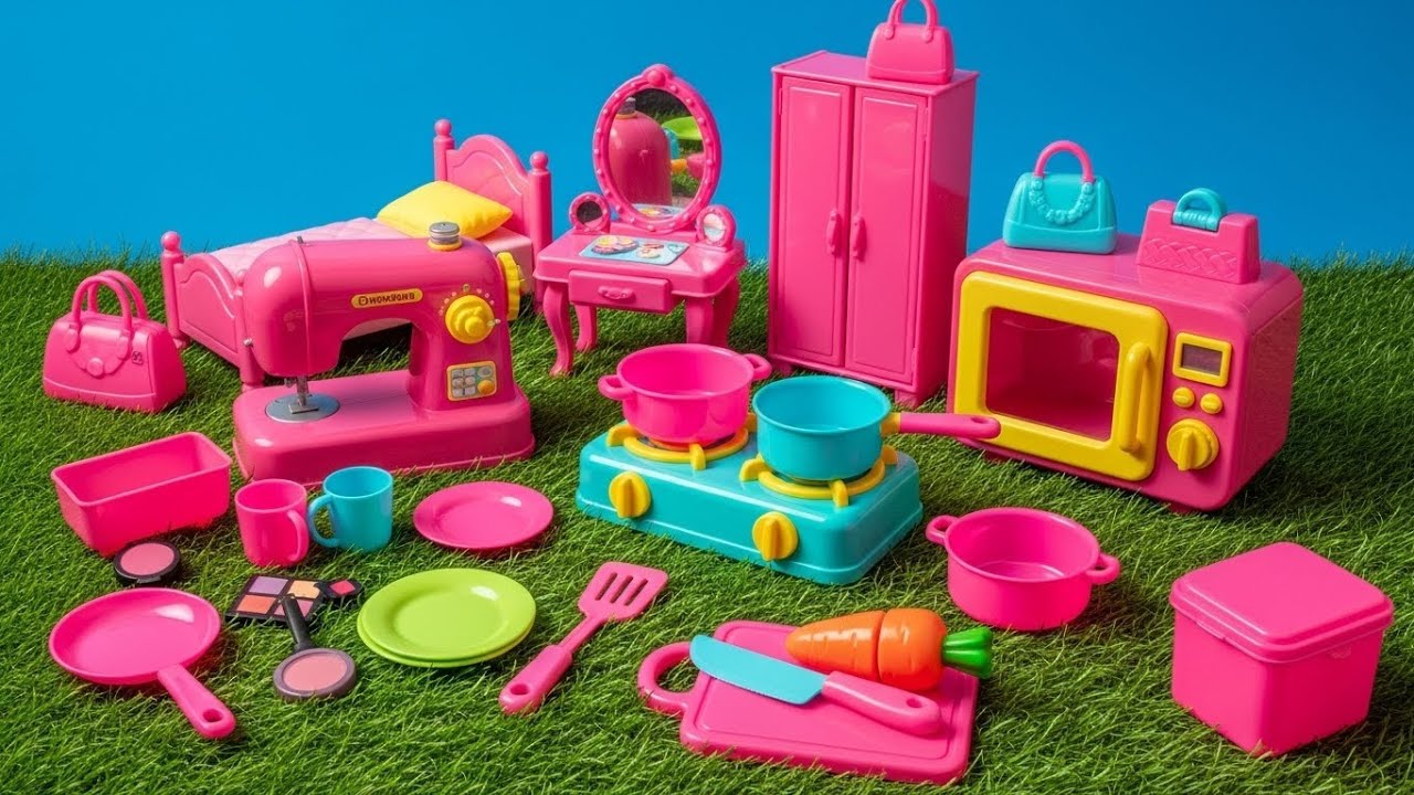 2  Minutes Satisfying ASMR Unboxing | Barbie Princess Pink Kitchen & Rock Bed Play Set | Toy Review