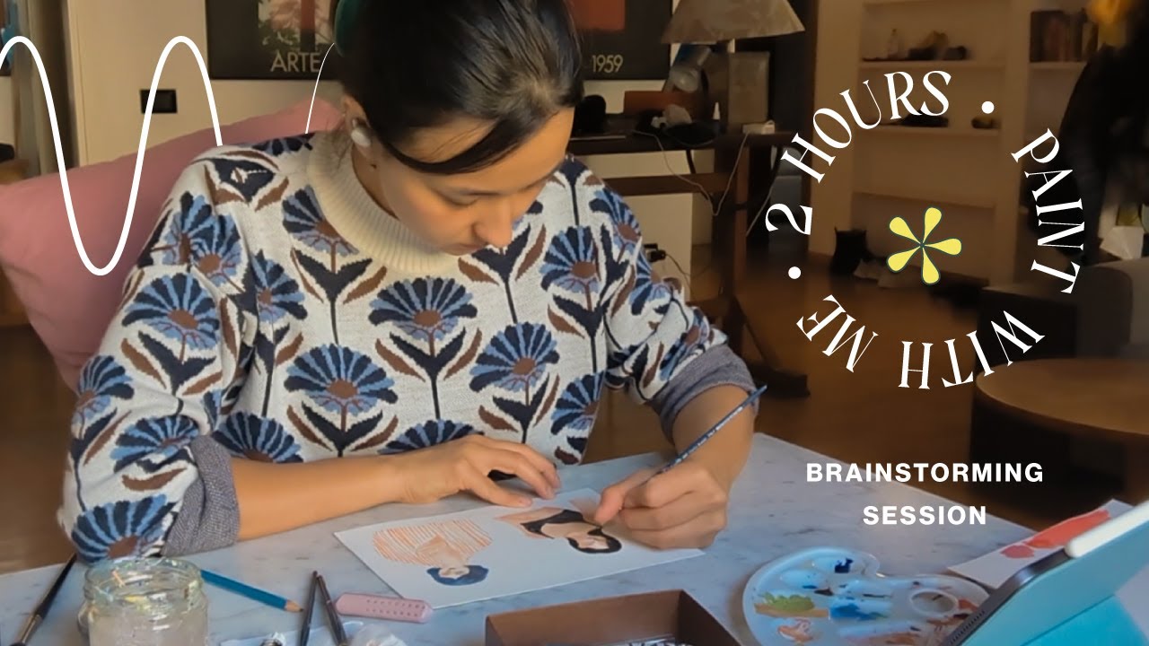 2 hours art study session ♡ brainstorming & painting with ambient outside sound