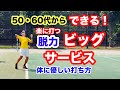 身体に優しく楽に軽く打つのに伸びのあるビッグサービスになる打ち方を解説します。遅くからテニスを始めてもプロのように滑らかに打てる方法です！ん