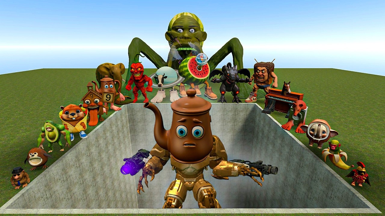 AI Brainrot Memes vs Mecha Titan Ta Ta Ta Sahur Bosses in Giant Pit – Gmod Chaos