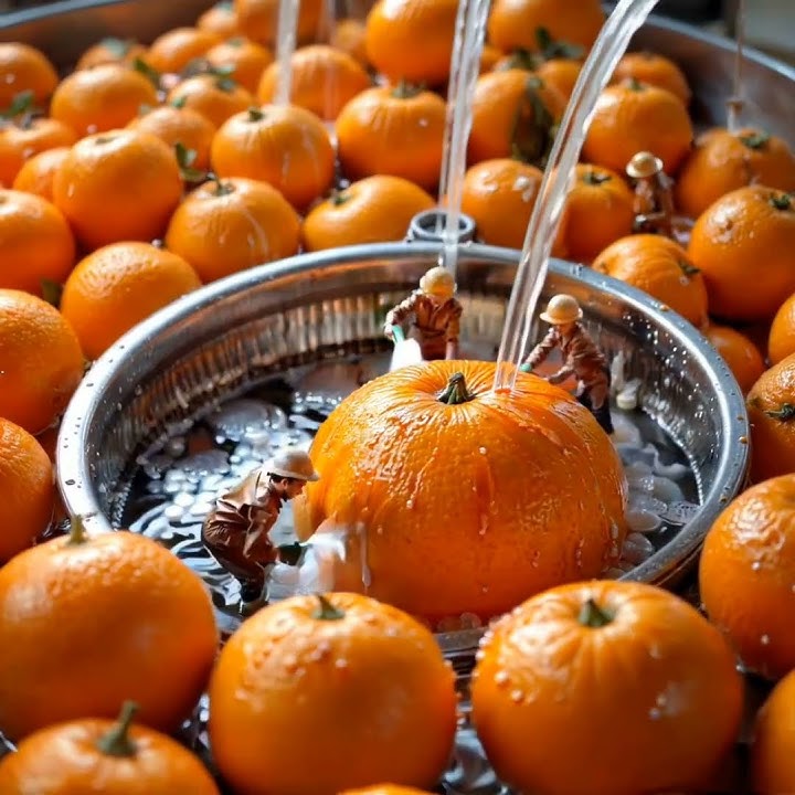 Miniature Workers in a Giant Orange Factory 🍊 | Ultra Realistic Scene