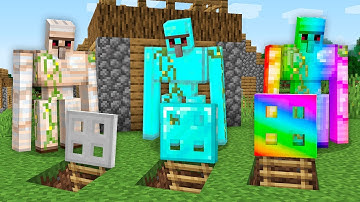 GOLEM TRAPDOOR CHALLENGE! IRON vs DIAMOND vs RAINBOW BATTLE! Minecraft NOOB vs PRO! 100% TROLLING