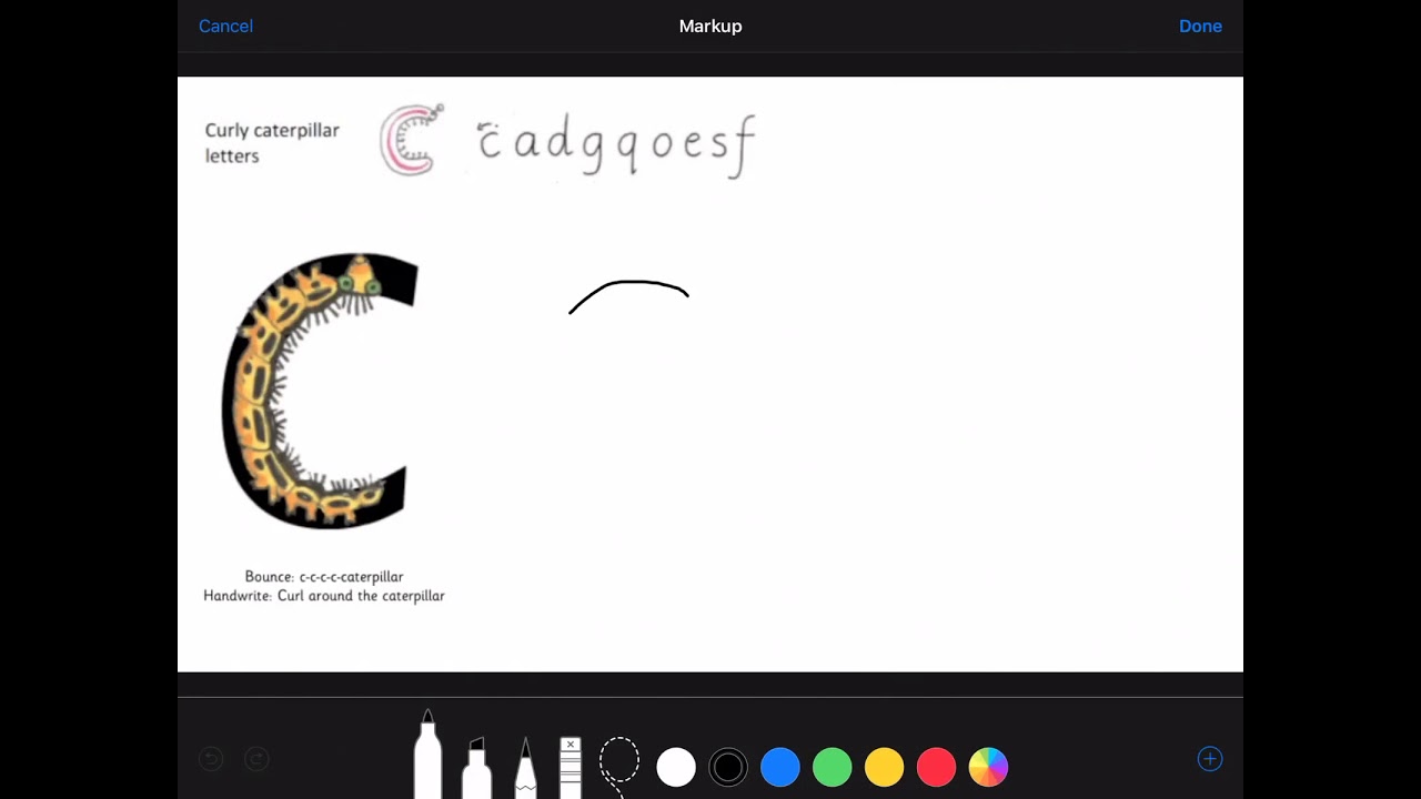 Curly caterpillar letter formation (with mnemonics) - YouTube