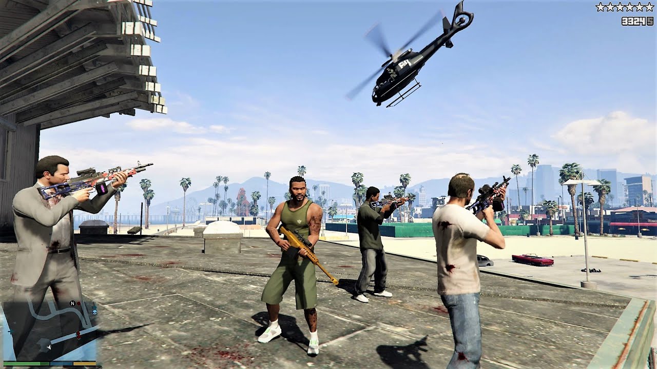 GTA 5 - Franklin, Lamar, Michael And Trevor Ten Star Escape From The Beach (RDE 4.0)