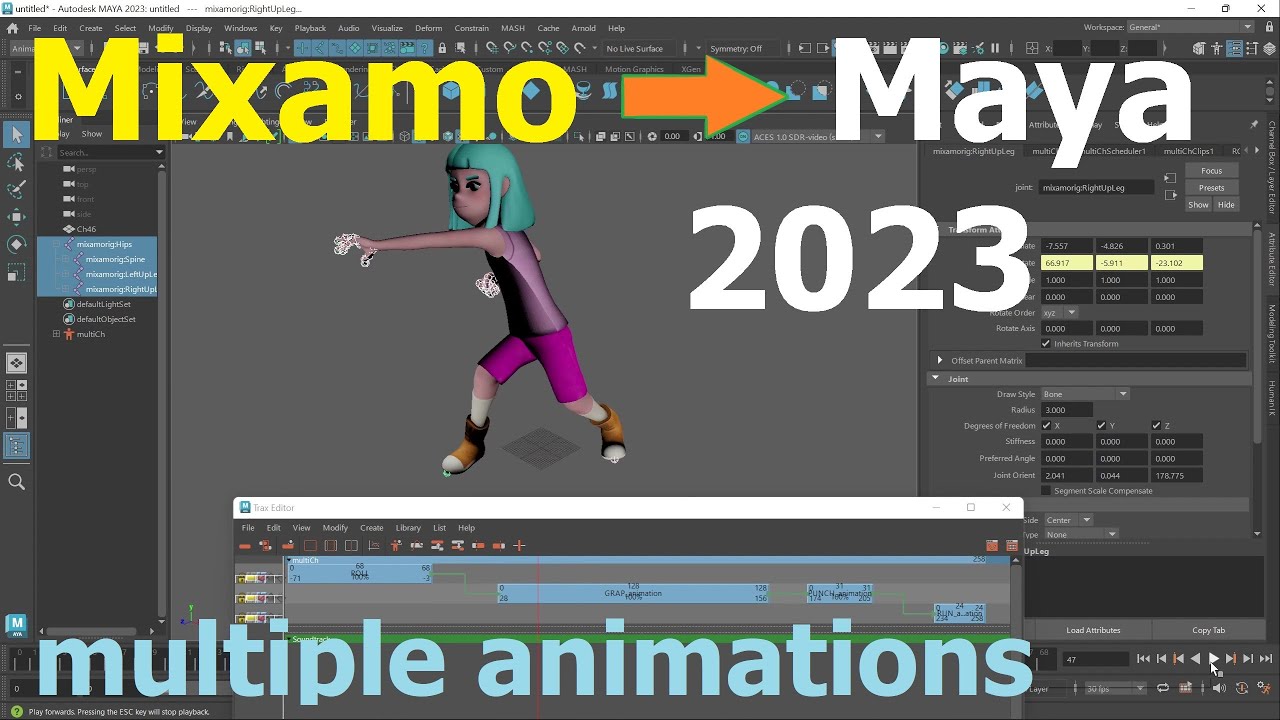 Putting multi-animations from Maximo to Maya 2023 - YouTube