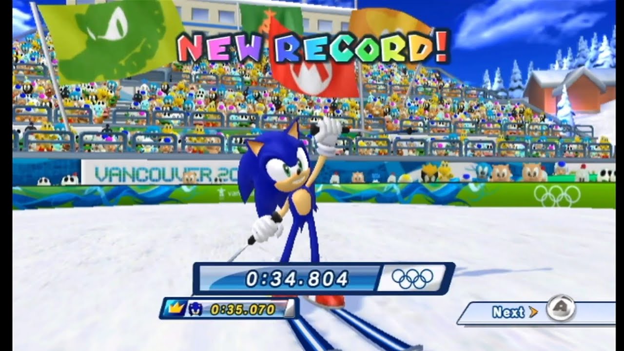 34.804 sec (PB) Alpine Giant Slalom (Sonic) Mario & Sonic at the Olympic Winter Games Vancouver 2010