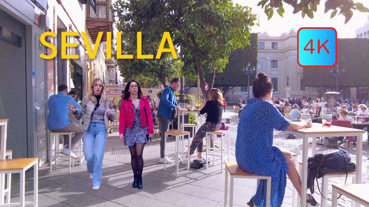 [4k] Прогулка по улице Севильи и вид на площадь (Севилья)