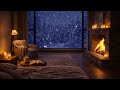 Cozy Night Ambience  Snowy Night, Cozy Interior
