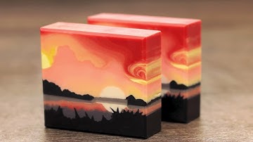 SUPER SHORT: Making Tropical Sunset Cold Process Landscape soap with sculpted layers and ombre