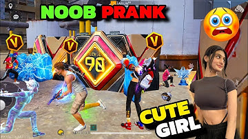 NOOB PRANK WITH V BADGE CUTE GIRL 😨 100 LEVEL PLAYER GF MILGAYI 🥰 GARENA FREE FIRE
