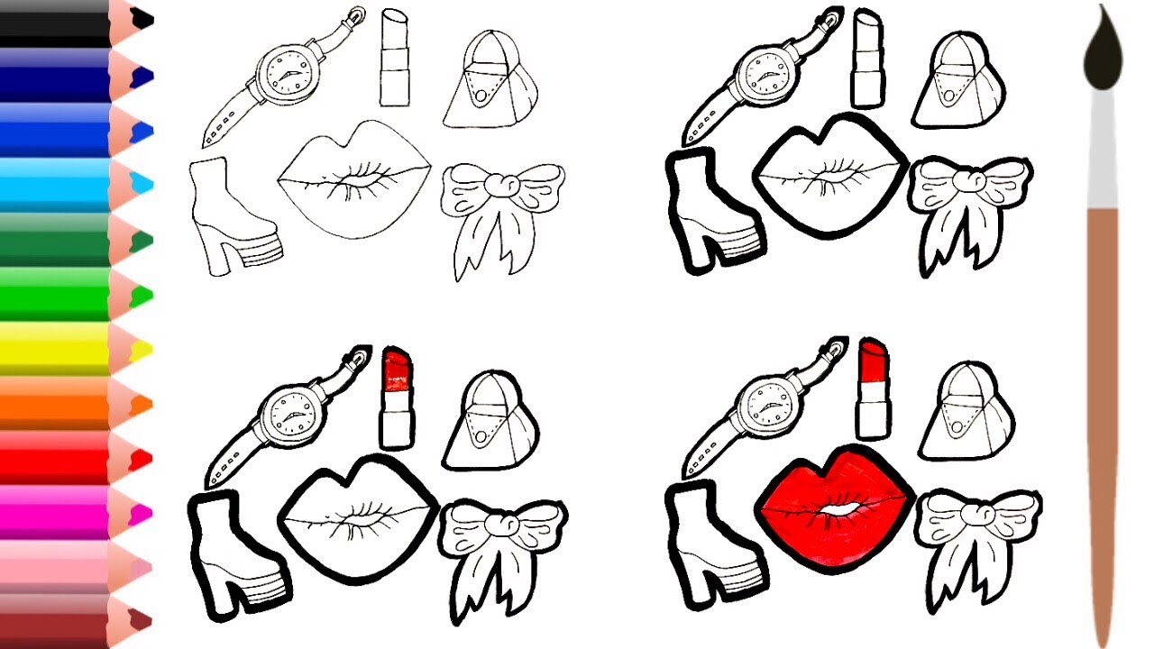 How To Draw Girls Beauty Accessories StepByStep Easy Drawing Colour