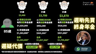 【長者生活津貼2024】60歲退休後，仲可以有咩收入？60歲64歲65歲買終身年金有幾錢？時間就係金錢，延遲決定的代價係幾多？丨前社署長生津職員黃櫟榮：「了解終身年金的人可從中獲利，退休更輕鬆自在。」