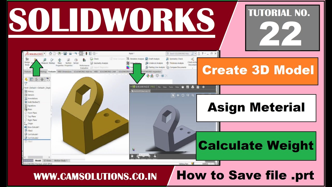 Solidworks Practice tutorial from Start Solidworks Weight & Material