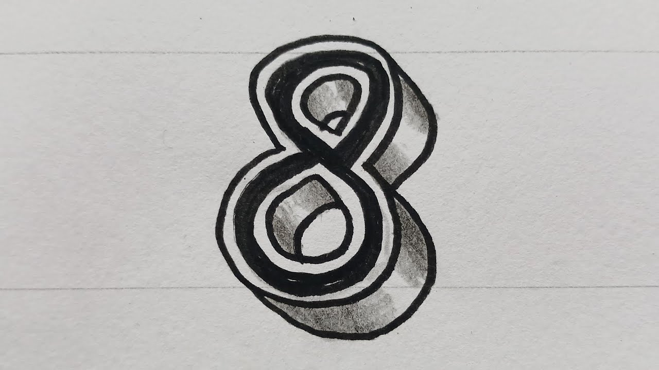 Simple 3D Drawing Number 8 / How To Draw Easy For Beginners Numbers