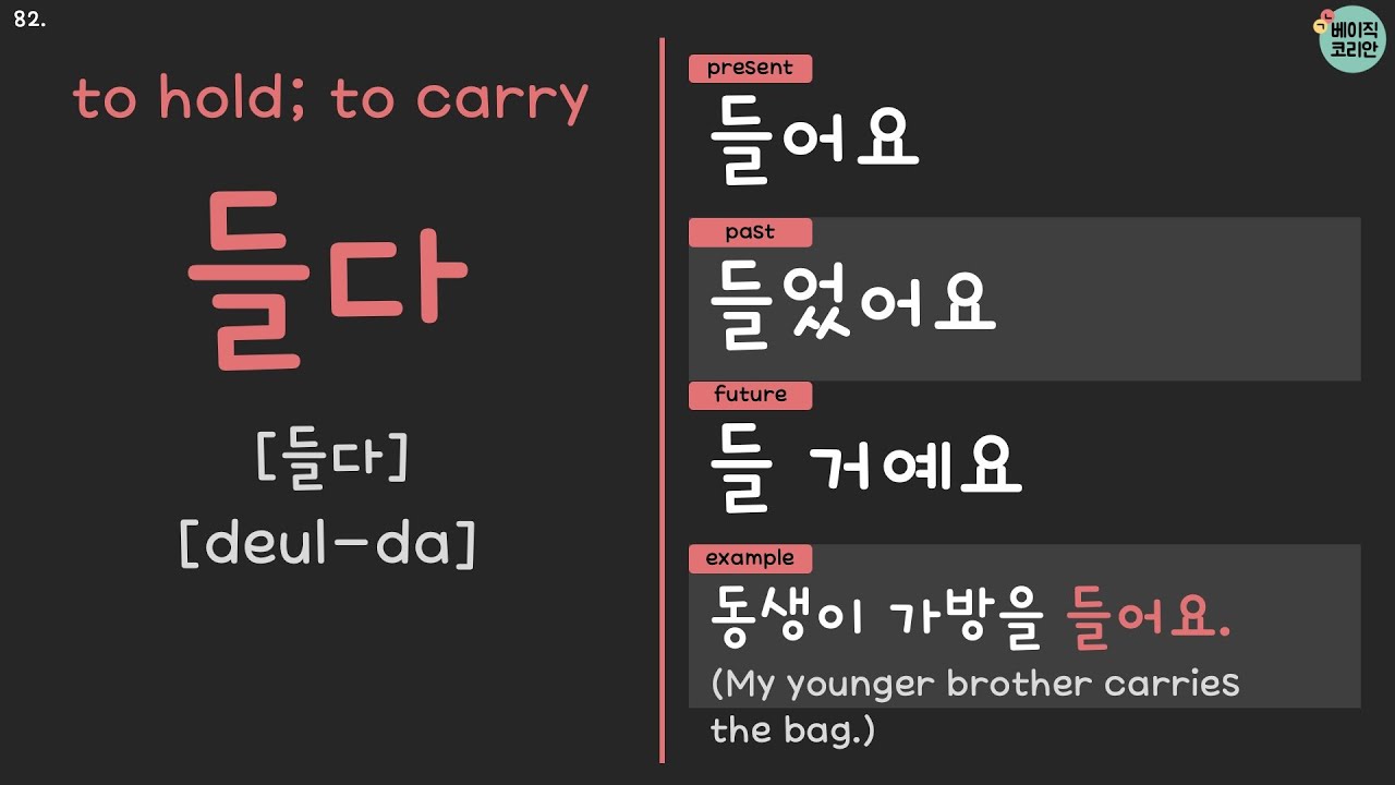 고치다, 들다, 줍다, 짓다, 말다 | Mastering Korean Verbs with Present, Past, Future ...