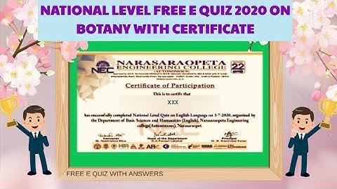 National Level Free E quiz 2020 with answers and Free E certificate-Free E quiz on Botany-Onlinequiz