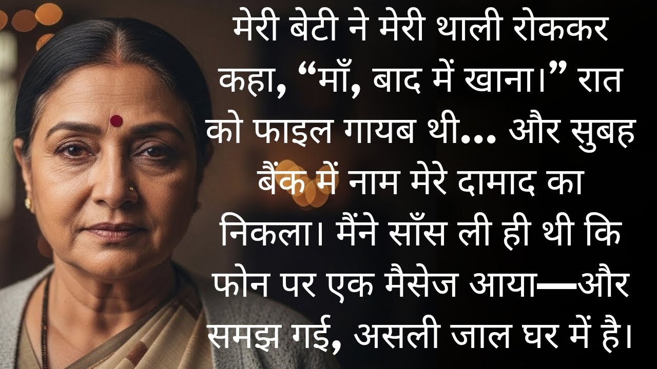 मेरी बेटी ने कहा “माँ, बाद में खाना” — उसी रात मेरी फाइल गायब हुई… फिर बैंक में दामाद का नाम निकला!😱
