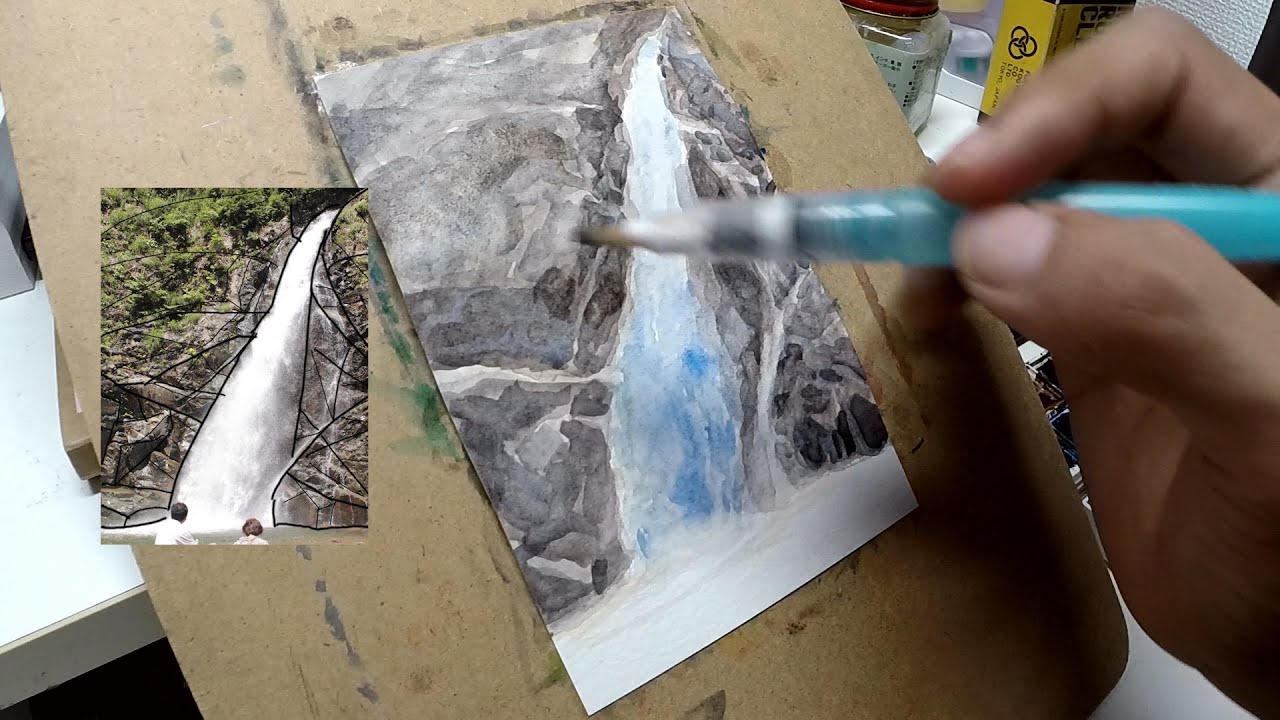 水彩画の描き方 滝 ガイド写真付き How To Watercolor Waterfall Youtube
