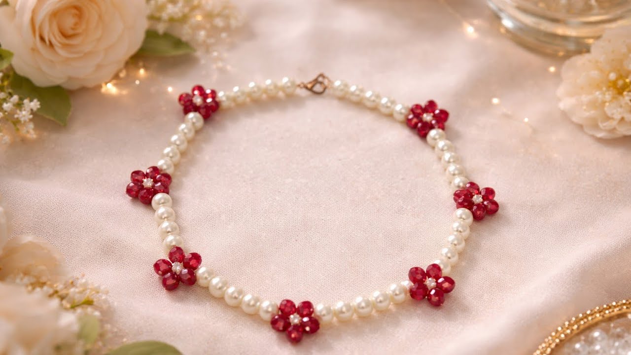 How to make Pearl Beaded Necklace || Diy jewellery making at home || DIY Pearl Necklace || Tutorial