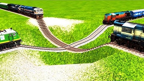 4️⃣ TRAINS VS POTHOLES BRANCHED RAILROAD CROSSING AT BUMPY RAILROAD TRACKS|🔺 Train Simulator|