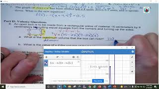 NC Math 3 Honors U3 Cubic Transformations Volume of Open Top Box Regression
