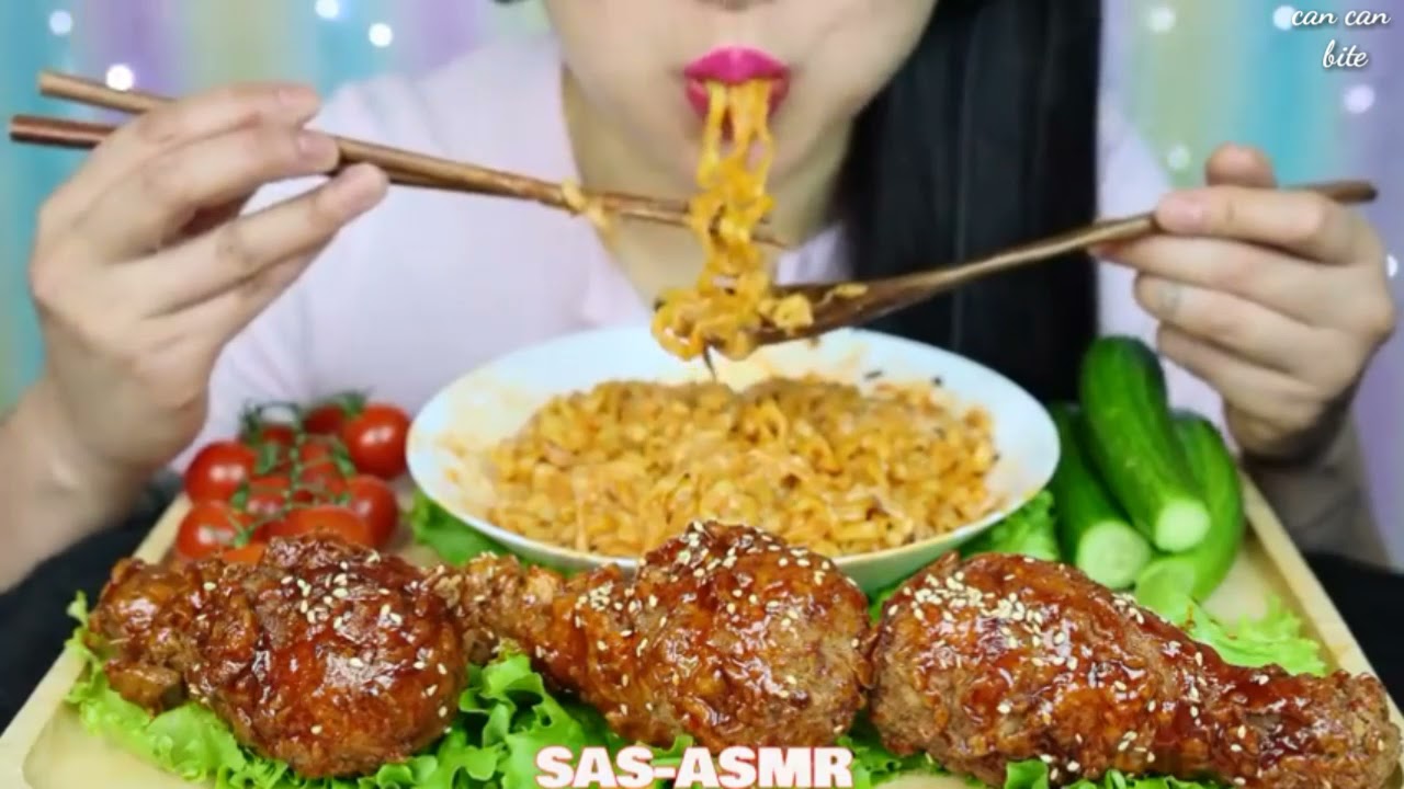 SAS-ASMR - ASMR Cheesy Noodles + Korean Fried Chicken “BITES ONLY”