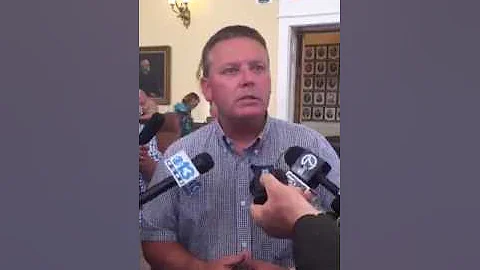 Senate President Mike Thibodeau speaks after meeti...