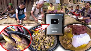 YouTube silver play button celebration Party in Village || Local chicken recipe with rice and dhido