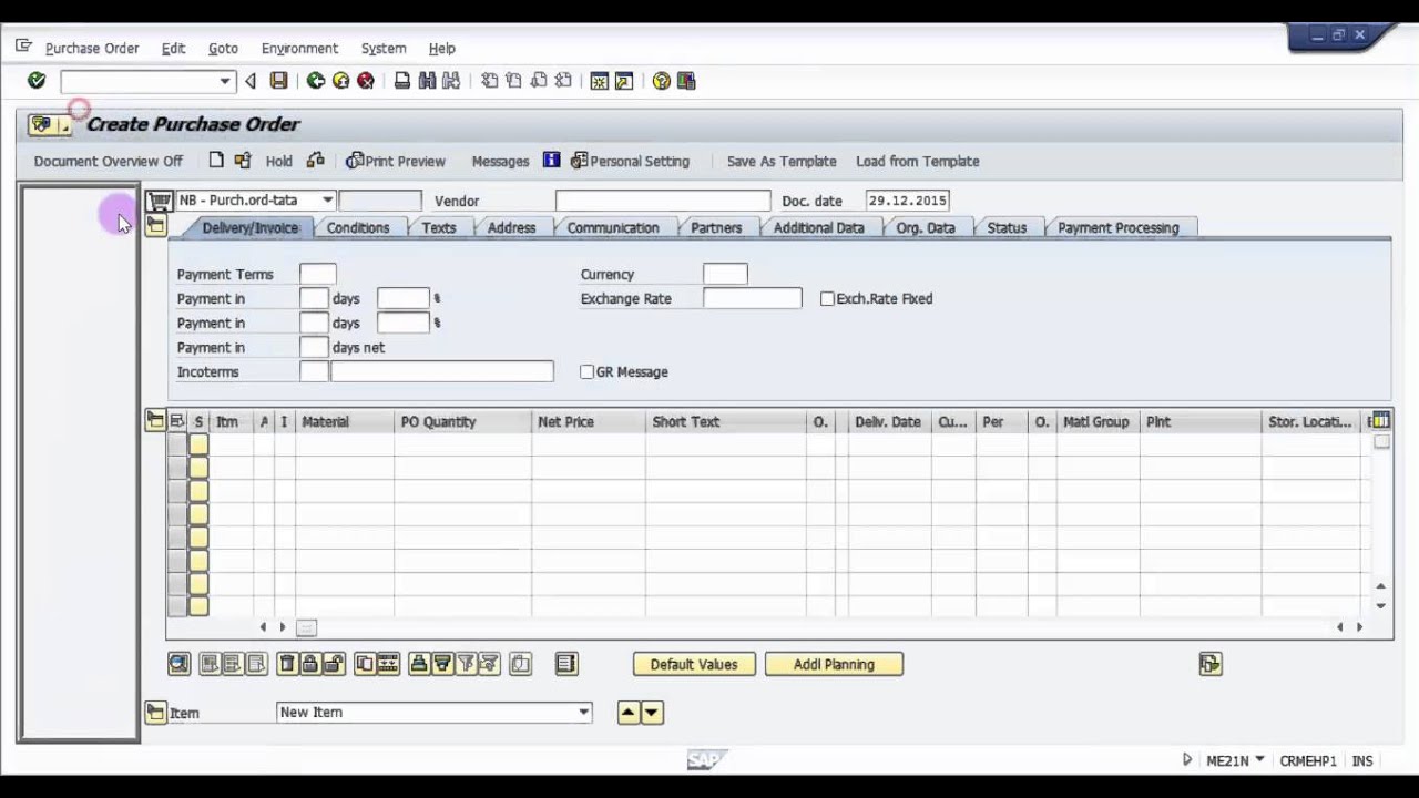 purchase order assignment table in sap