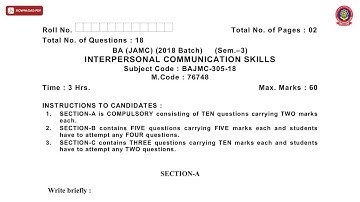 BA 3RD SEM JAMC INTERPERSONAL COMMUNICATION SKILLS JAN 2021 | PTU