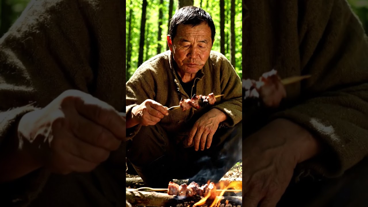 MAN EATING FLESH IN FOREST